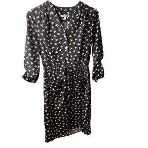 Spense Black Hummingbird Button Down Shirt Dress Knee Length Size S